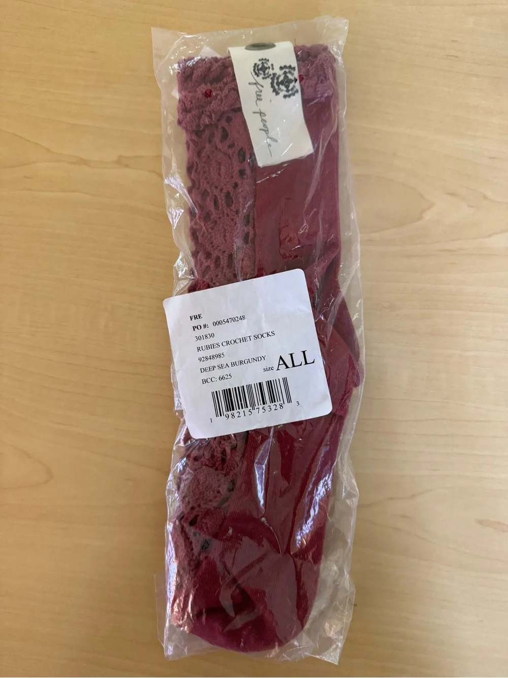 Free People Rubies Crochet Ruffle Socks in Deep Sea Burgundy NWT